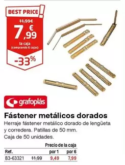 Oferta de Grafoplas - Fastener Metálicos Dorados por 7,99€ en Staples Kalamazoo