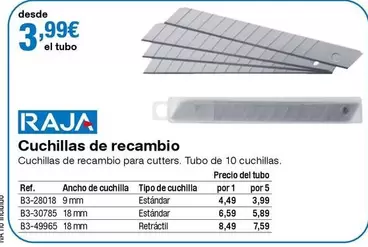 Oferta de Raja - Cuchillas De Recambio por 3,99€ en Staples Kalamazoo