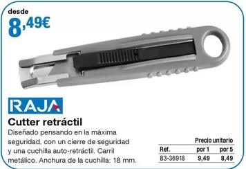 Oferta de Raja - Cutter Retractil por 8,49€ en Staples Kalamazoo