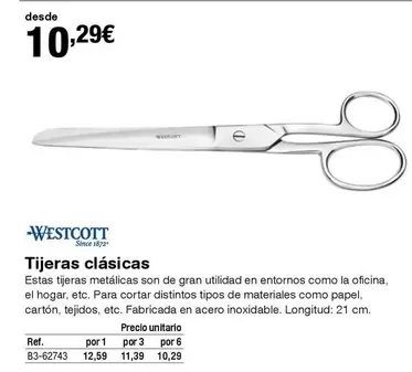 Oferta de Tijeras Clasicas por 10,29€ en Staples Kalamazoo