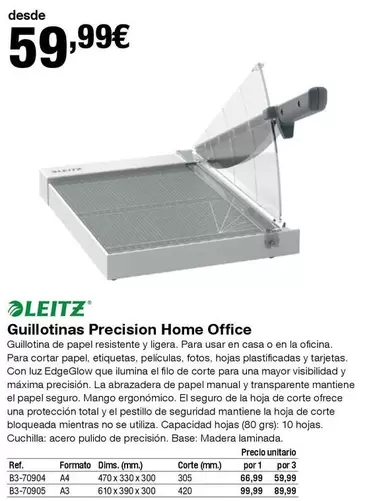 Oferta de Leitz - Guiillotinas Precision Home Office por 59,99€ en Staples Kalamazoo