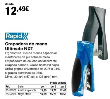 Oferta de Rapid - Grapadora De Mano Ultimate Nxt por 12,49€ en Staples Kalamazoo