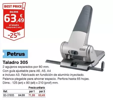 Oferta de Petrus - Taladro 305 por 63,49€ en Staples Kalamazoo