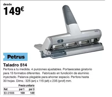 Oferta de Petrus - Taladro 514 por 149€ en Staples Kalamazoo
