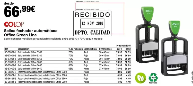 Oferta de Sello Feteador Automaticos Office Green Line por 66,99€ en Staples Kalamazoo