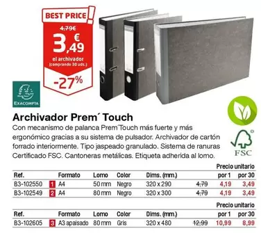 Oferta de Exacompta - Archivador Prem' Touch por 3,49€ en Staples Kalamazoo