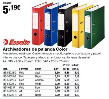 Oferta de Esselte - Archivadores De Palanca Color por 5,19€ en Staples Kalamazoo