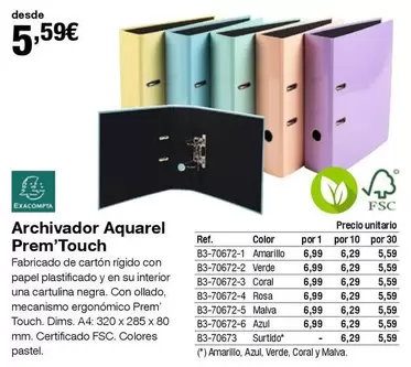 Oferta de Archivador Aquarel Prem'Touch por 5,59€ en Staples Kalamazoo