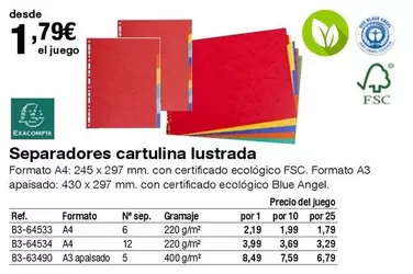 Oferta de Exacompta - Separadores Cartulinas por 1,79€ en Staples Kalamazoo