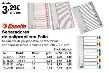Oferta de Esselte - Separadores De Polipropileno Folio por 3,29€ en Staples Kalamazoo