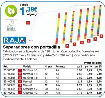 Oferta de Raja - Separadores Con Portadilla por 1,39€ en Staples Kalamazoo