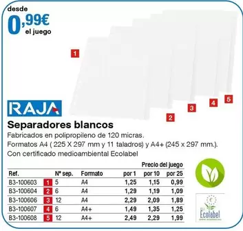 Oferta de Raja - Separadores Blancos por 0,99€ en Staples Kalamazoo