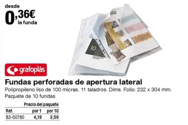 Oferta de Grafoplas - Fundas Perforadas De Apertura Lateral por 0,36€ en Staples Kalamazoo