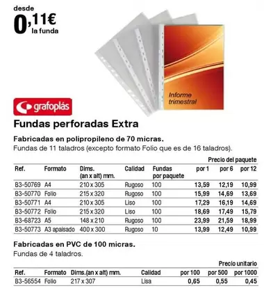 Oferta de Grafoplas - Fundas Perforadas Extra por 0,11€ en Staples Kalamazoo