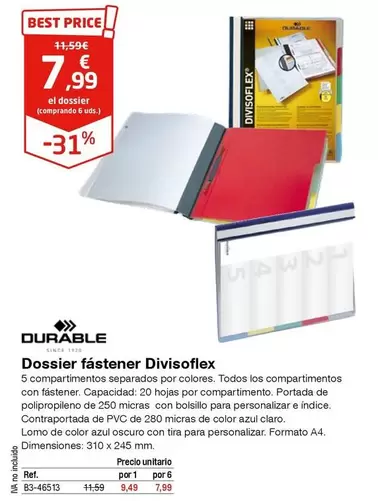 Oferta de PVC - Dossier fastener por 7,99€ en Staples Kalamazoo