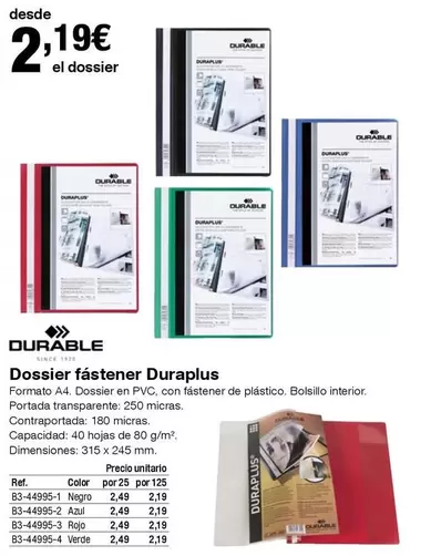Oferta de PVC - Dossier Fastener por 2,19€ en Staples Kalamazoo