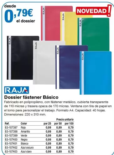 Oferta de Raja - Dossier Fastener Básico por 0,79€ en Staples Kalamazoo