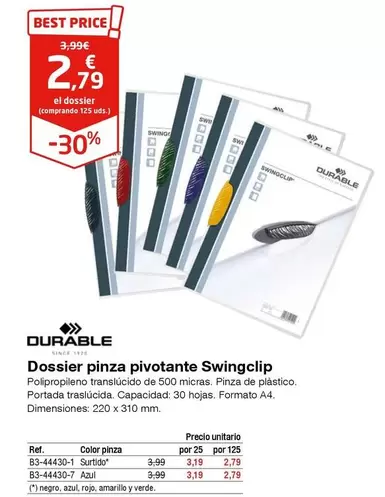 Oferta de Swing - Dossier Pinza Pivotante clip por 2,79€ en Staples Kalamazoo