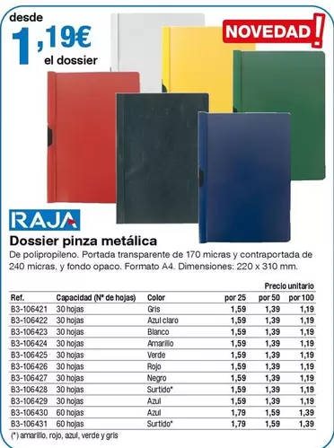 Oferta de Raja - Dossier Pinza Metalica por 1,19€ en Staples Kalamazoo