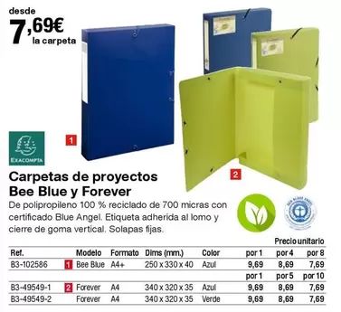 Oferta de Exacompta - Carpetas De Proyectos Bee Blue Y Forever por 7,69€ en Staples Kalamazoo