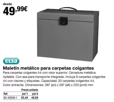 Oferta de Maletín Metálico Para Carpetas Colgantes por 49,99€ en Staples Kalamazoo