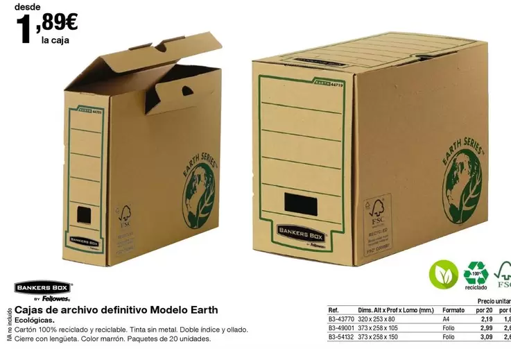 Oferta de Fellowes - Cajas De Archivo Definitivo Modelo Earth por 1,89€ en Staples Kalamazoo