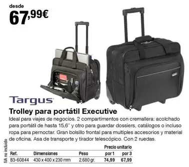 Oferta de Targus - Trolley Para Portátil Executive por 67,99€ en Staples Kalamazoo
