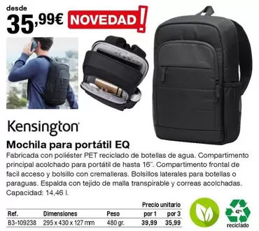 Oferta de Kensington - Mochila Para Portátil Eq por 35,99€ en Staples Kalamazoo