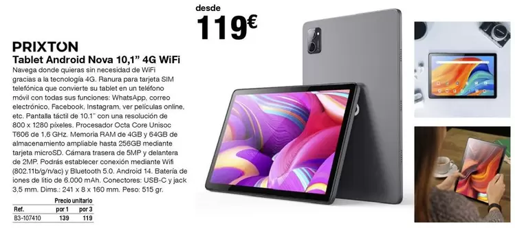 Oferta de Prixton - Tablet Android Nova 10,4" 4g Wifi por 119€ en Staples Kalamazoo