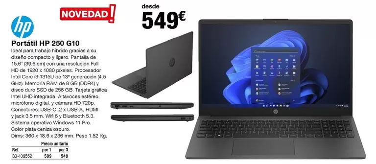 Oferta de HP - Portatil Hp 250 G10 por 549€ en Staples Kalamazoo
