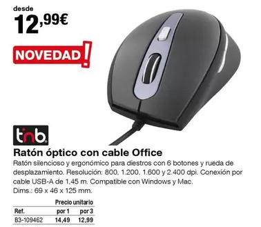 Oferta de Tnb - Ratón Óptico Con Cable Office por 12,99€ en Staples Kalamazoo