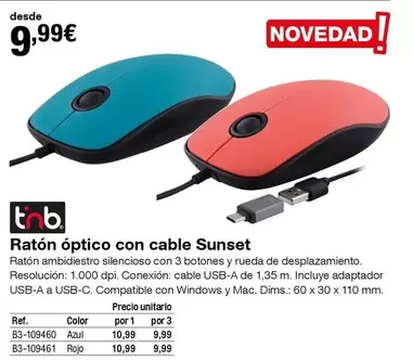 Oferta de Tnb - Raton Óptico Con Cable por 9,99€ en Staples Kalamazoo