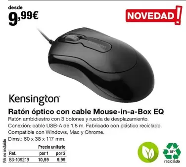 Oferta de Kensington - Ratón Óptico Con Cable Mouse-in-a-box Eq por 9,99€ en Staples Kalamazoo