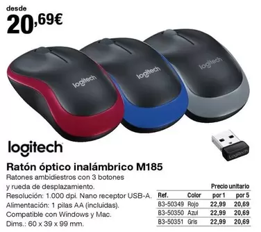Oferta de Logitech - Raton Optico Inalambrico M185 por 20,69€ en Staples Kalamazoo