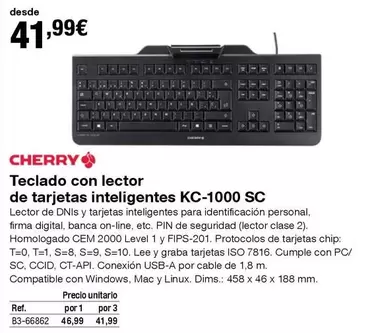 Oferta de Teclado Con Lector De Tarjetas Inteligentes Kc-1000 por 41,99€ en Staples Kalamazoo