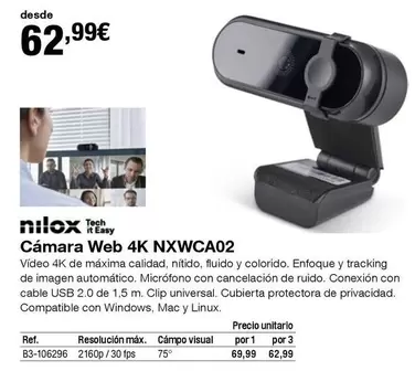 Oferta de Nilox - Camara Web 4k Nxwca02 por 62,99€ en Staples Kalamazoo