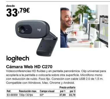 Oferta de Logitech - Camara Web Hd C270 por 33,79€ en Staples Kalamazoo