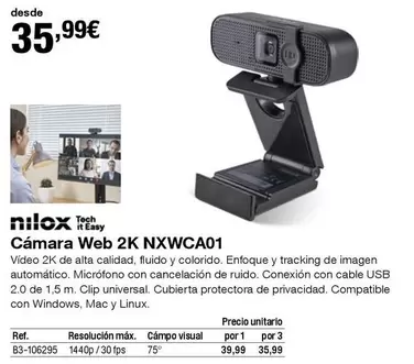 Oferta de Nilox - Camara Web 2k Nxwca01 por 35,99€ en Staples Kalamazoo
