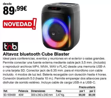 Oferta de Tnb - Altavoz Bluetooth Cube Blaster por 89,99€ en Staples Kalamazoo