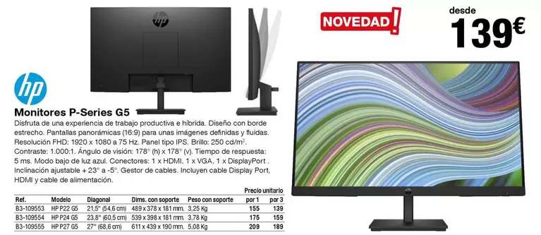 Oferta de HP - Monitores P-sories Gs por 139€ en Staples Kalamazoo