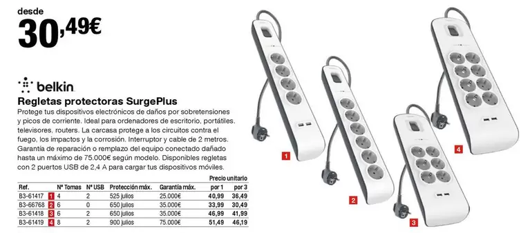 Oferta de Belkin - Regletas Protectoras Surgelus por 30,49€ en Staples Kalamazoo