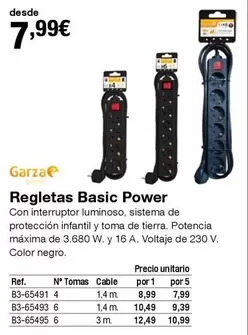 Oferta de Garza - Regletas Basic Power por 7,99€ en Staples Kalamazoo