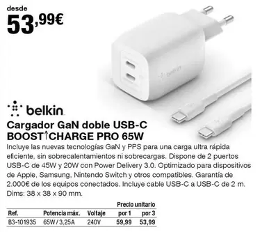 Oferta de Belkin - Cargador Gan Doble Usb-c por 53,99€ en Staples Kalamazoo