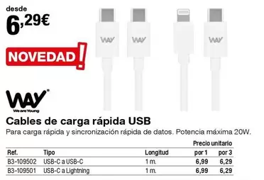 Oferta de Way - Cables De Carga Rapida USB por 6,29€ en Staples Kalamazoo