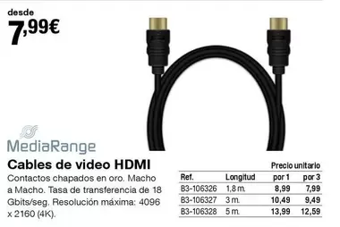 Oferta de Mediarange - Cables De Video HDMI por 7,99€ en Staples Kalamazoo