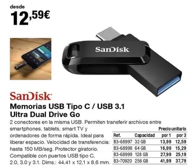 Oferta de Sandisk - Memorias Usb Tipo C / Usb 3.1 Ultra Dual Drive Go por 12,59€ en Staples Kalamazoo