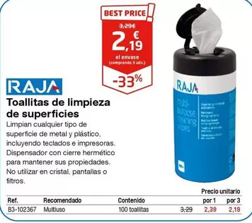 Oferta de Raja - Toallitas De Limpieza De Superficies por 2,19€ en Staples Kalamazoo