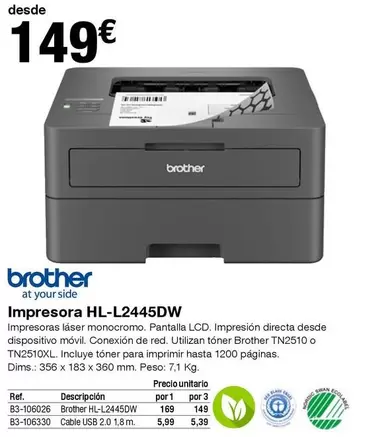 Oferta de Brother - Impresoras  Hl-l2445dw por 149€ en Staples Kalamazoo