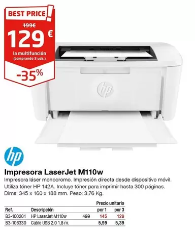 Oferta de HP - Impresora Laserjet M110w por 129€ en Staples Kalamazoo