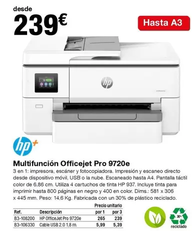 Oferta de HP - Multifunción Officejet Pro 9720e por 239€ en Staples Kalamazoo